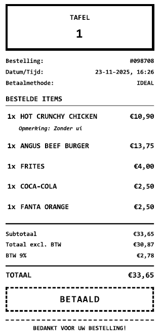 Automatisch geprinte bon